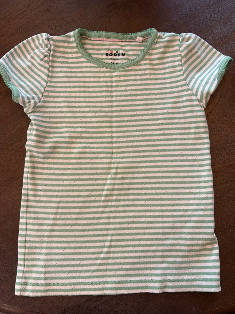 Mini Boden Girls' Green & White Striped Short Sleeve Tee